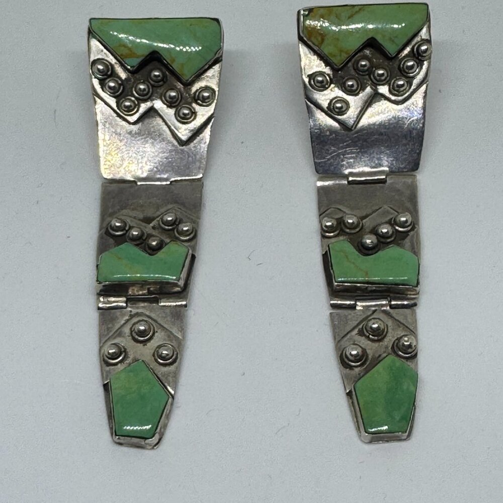 Vintage Sterling Silver and Turquoise inlay dangle earrings